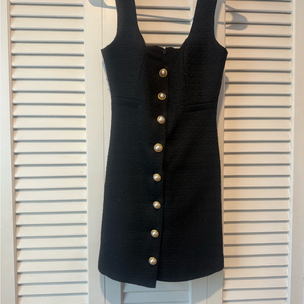 French Connection Black Mini Dress with Pearl Accents